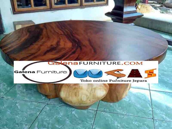 meja bulat kayu trembesi