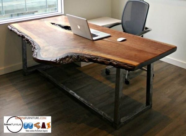 Meja Kerja Kantor Trembesi Kayu Solid Desain Minimalis