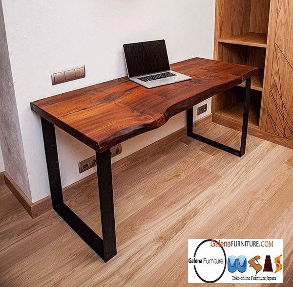 Meja Kerja Kantor Trembesi Kayu Solid Desain Minimalis