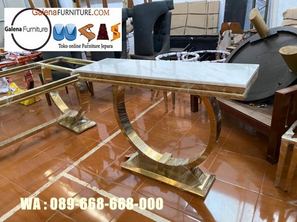 Jual Meja Konsul Marmer Kaki Stainless Gold Minimalis