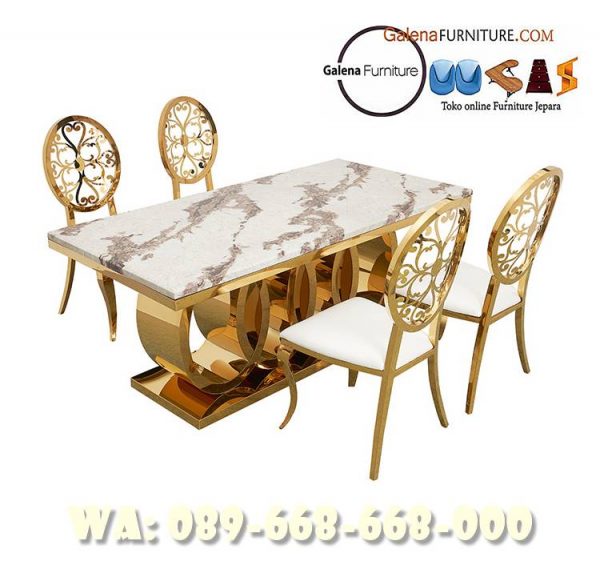 Jual Meja Makan Marmer Krem Kaki Stainless Gold Dari Pengrajin Langsung