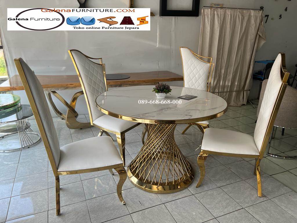 Kaki Meja Makan Stainless Gold Desain Unik Mewah Elegan Kekinian Denpasar