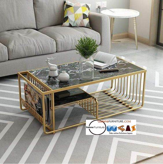 Meja Tamu Marmer Mewah Modern Kaki Stainless Paling Oke