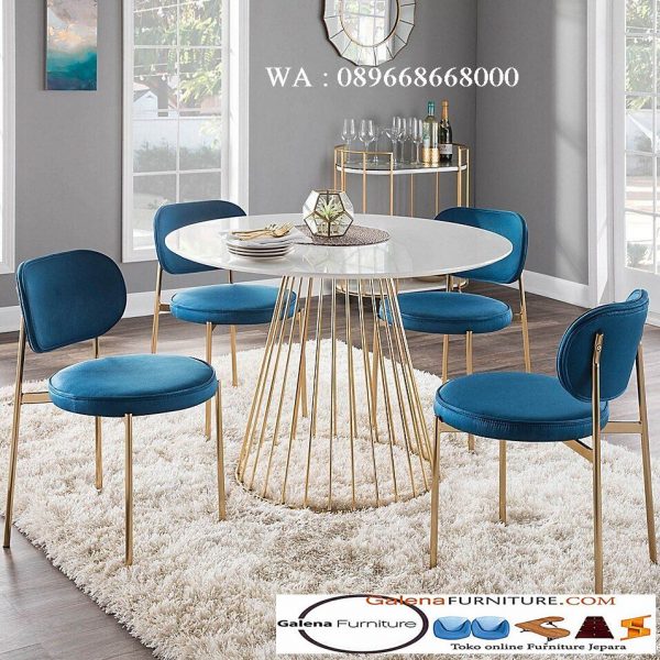 Jual Meja Makan Marmer Import Bulat Kaki Model Garis