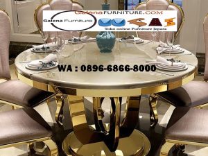 Meja Makan Bulat Marmer Stainless Gold