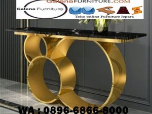 meja konsul stainless 3 lingkaran lucu top marmer hitam