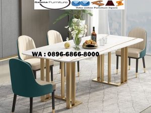 meja makan marmer persegi panjang stainless simple